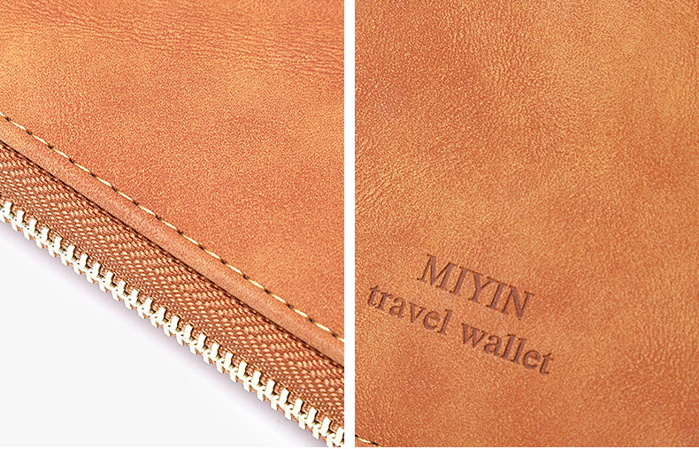 RFID Leather Travel Passport Case Cover Zipper Wallet Card Holder with Wristband