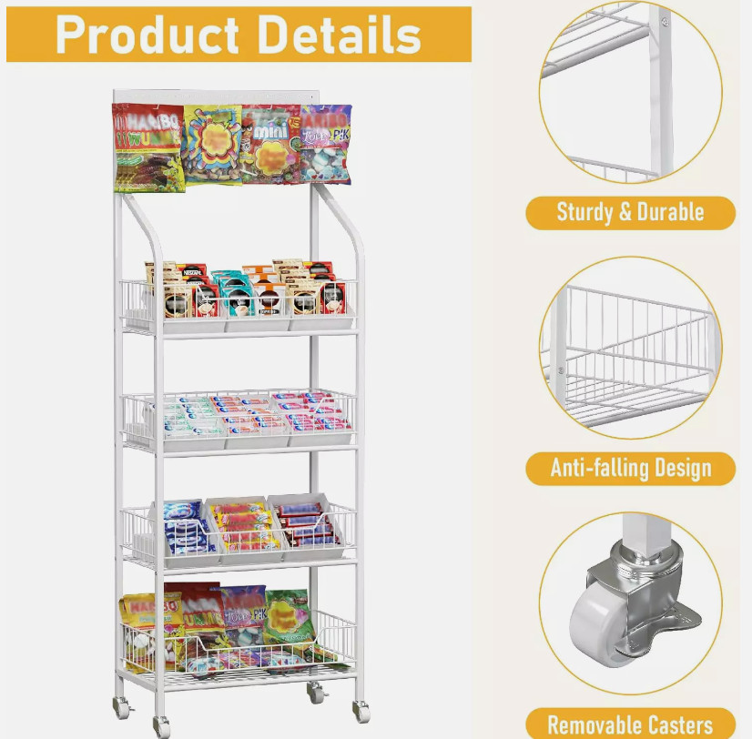 NEW White Retail Display Rack 4-tier Shelf Hooks Merchandiser Snacks Candy Stand