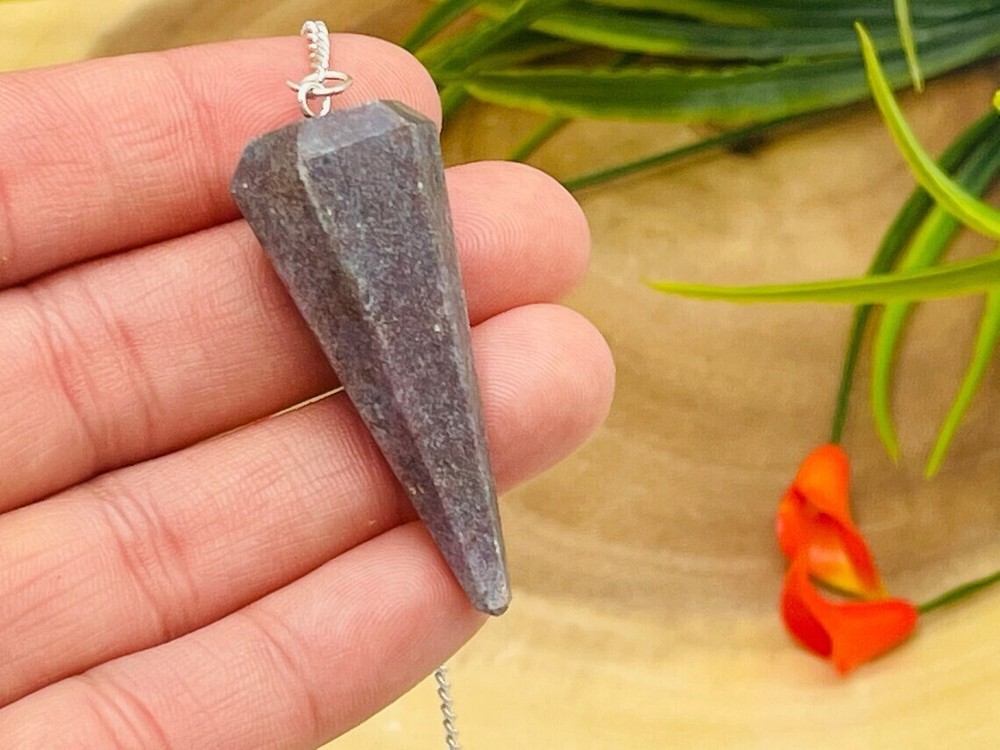 Ruby Kyanite Crystal Pendulum With Silver Plated Chain, Ruby Kyanite Point