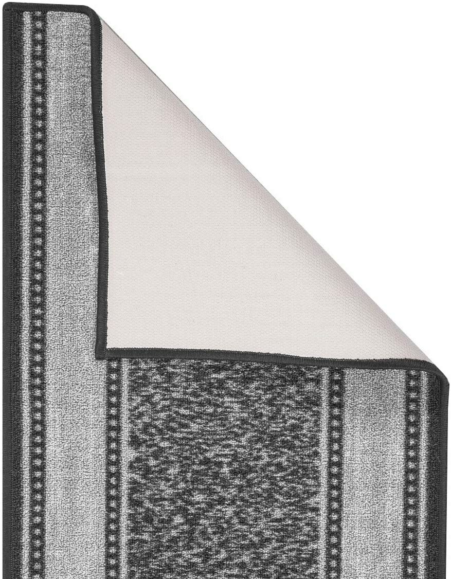 Custom Size Stair Hallway Runner Rug Non Slip Rubber Back Grey & Ivory Border