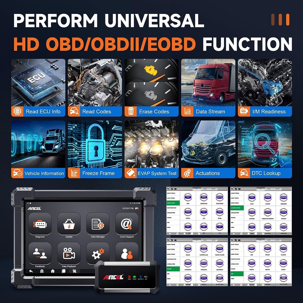 ANCEL X7HD Heavy Duty Truck Diagnostic Scanner DPF Regen Tool OBD2 Code Reader