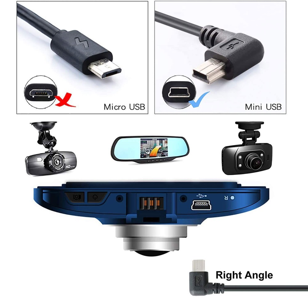 PASOW Mini USB Power Cable 90 Degree Right Angle (No Data 11.5FT,