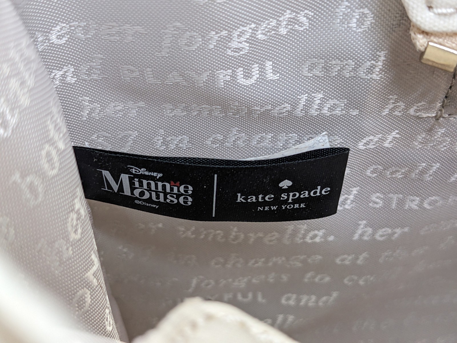 Kate Spade Disney X Minnie Mouse Coated-Canvas Zip-Top Tote Bag, White Used KSNY