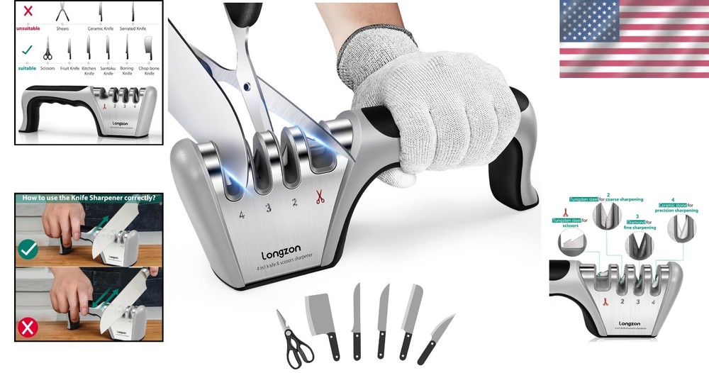 4-Stage Knife Sharpening System + Cut-Resistant Glove