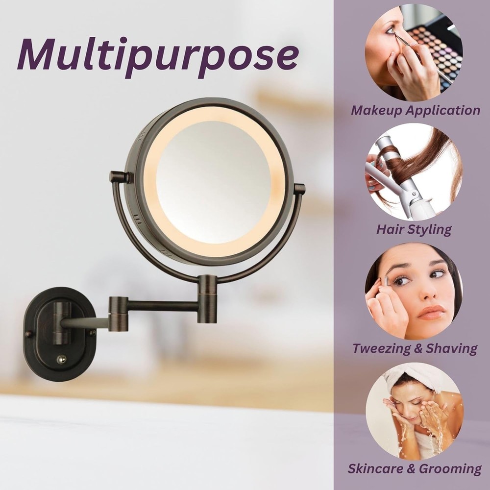 Wall-Mounted Magnifying Mirror with LED Lights - Lighted Makeup Mirror with ....