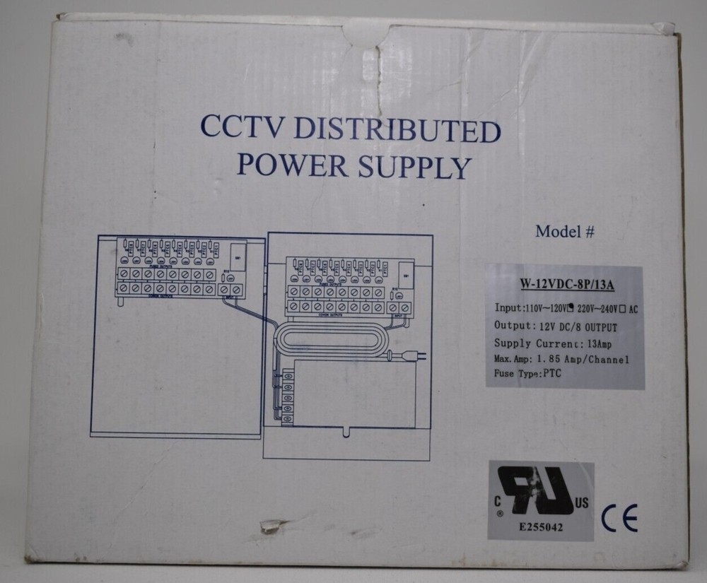 8 Channel Distributed Power Supply Box for DVR Security Cameras 12v 13A DC