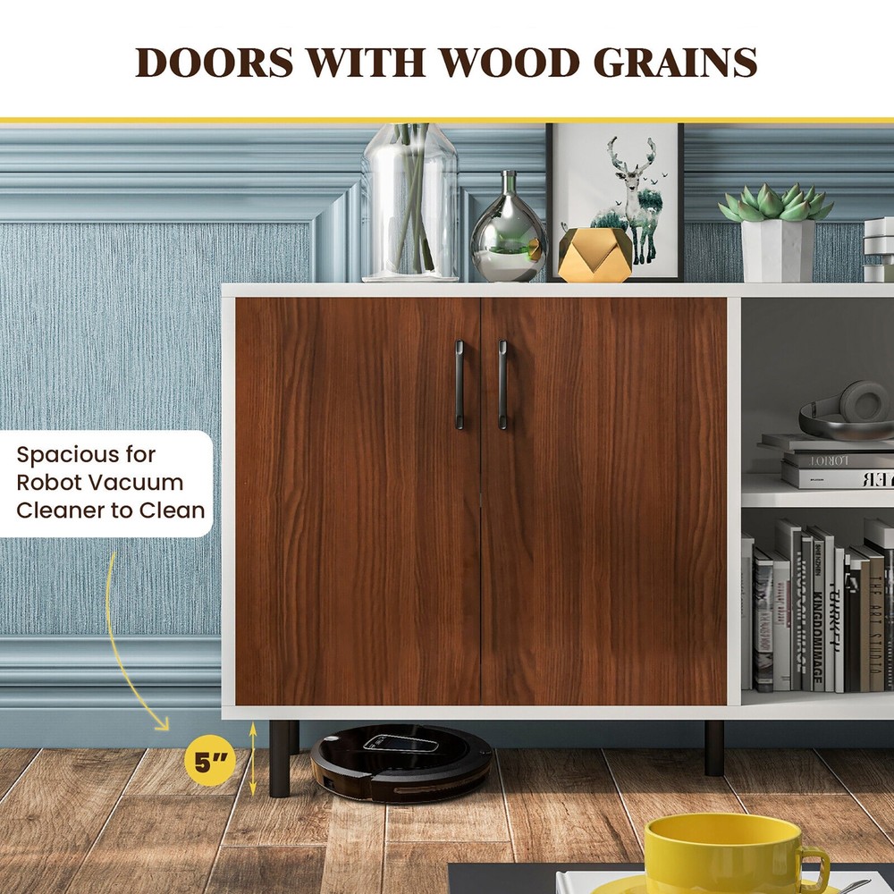 Modern Buffet Sideboard Kitchen Storage Cabinet w/ 2 Doors & Open Compartments