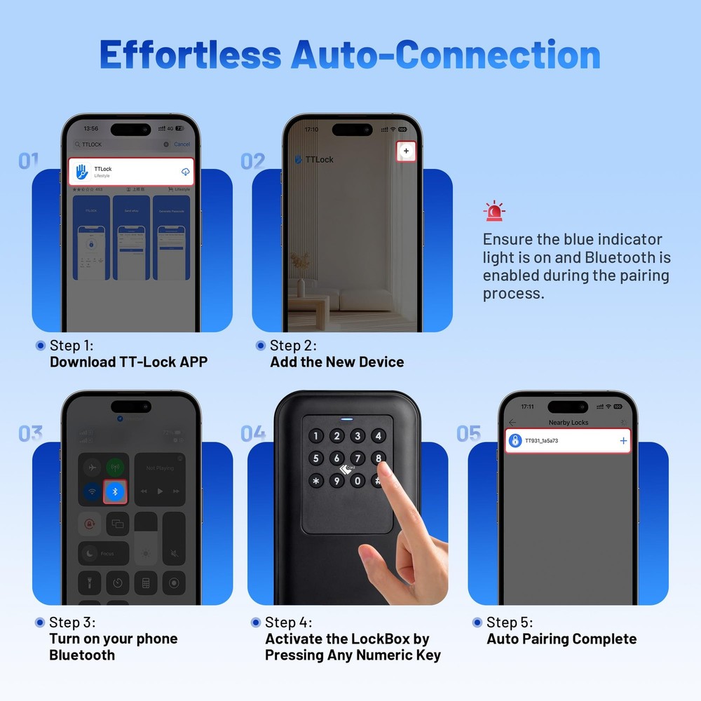 Smart Key Lock Box with Bluetooth TTLock APP Control, Silicone Keypad IP65 Wa...