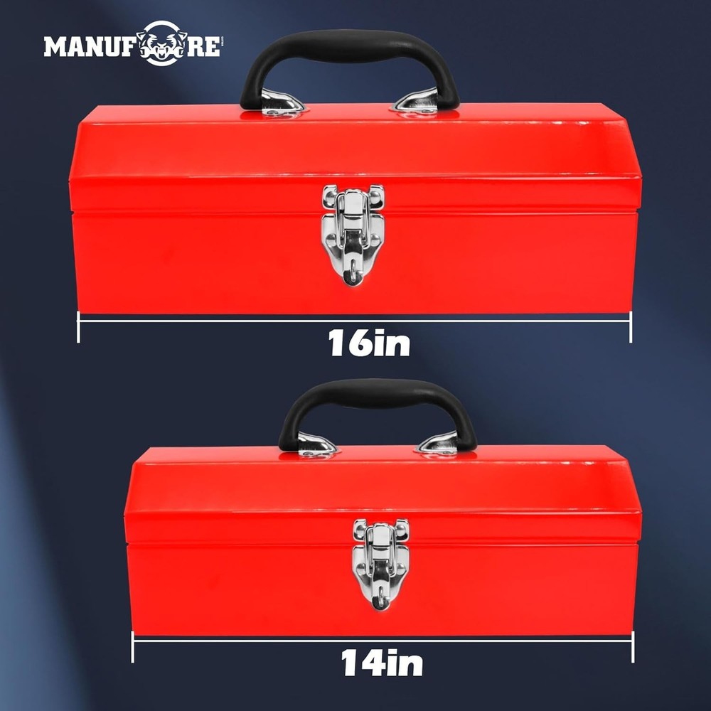 Durable 16" Steel Tool Storage Box - Elegant Red Finish for Easy Identification