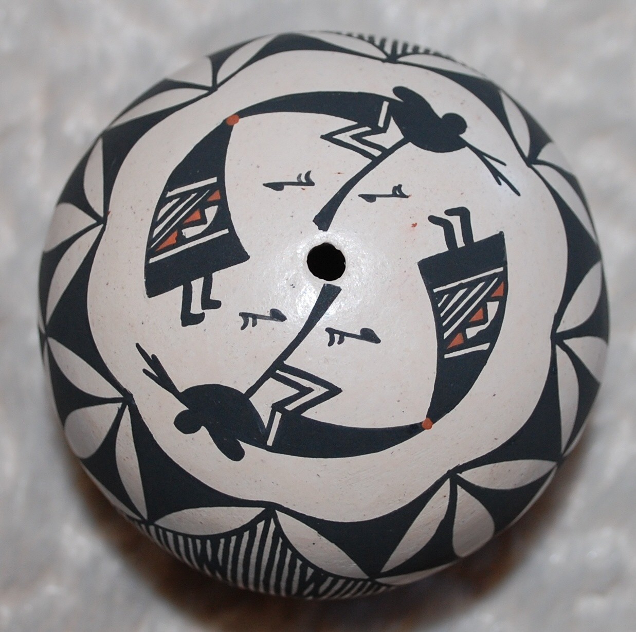 Acoma Seed Jar, Fine Line paint w/ Kokopelli-3.25 tall-3.25 diameter-V. Seymour