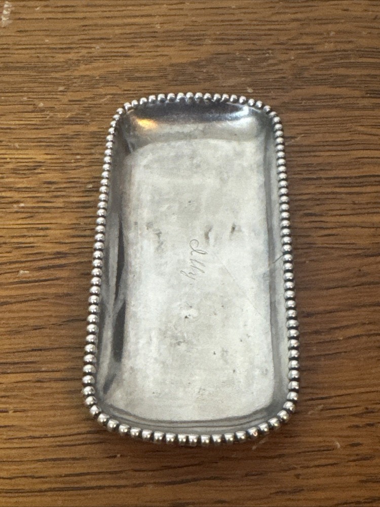 Vintage Silverplate Trinket/pin Tray Beaded Edge Personalized “Illy”