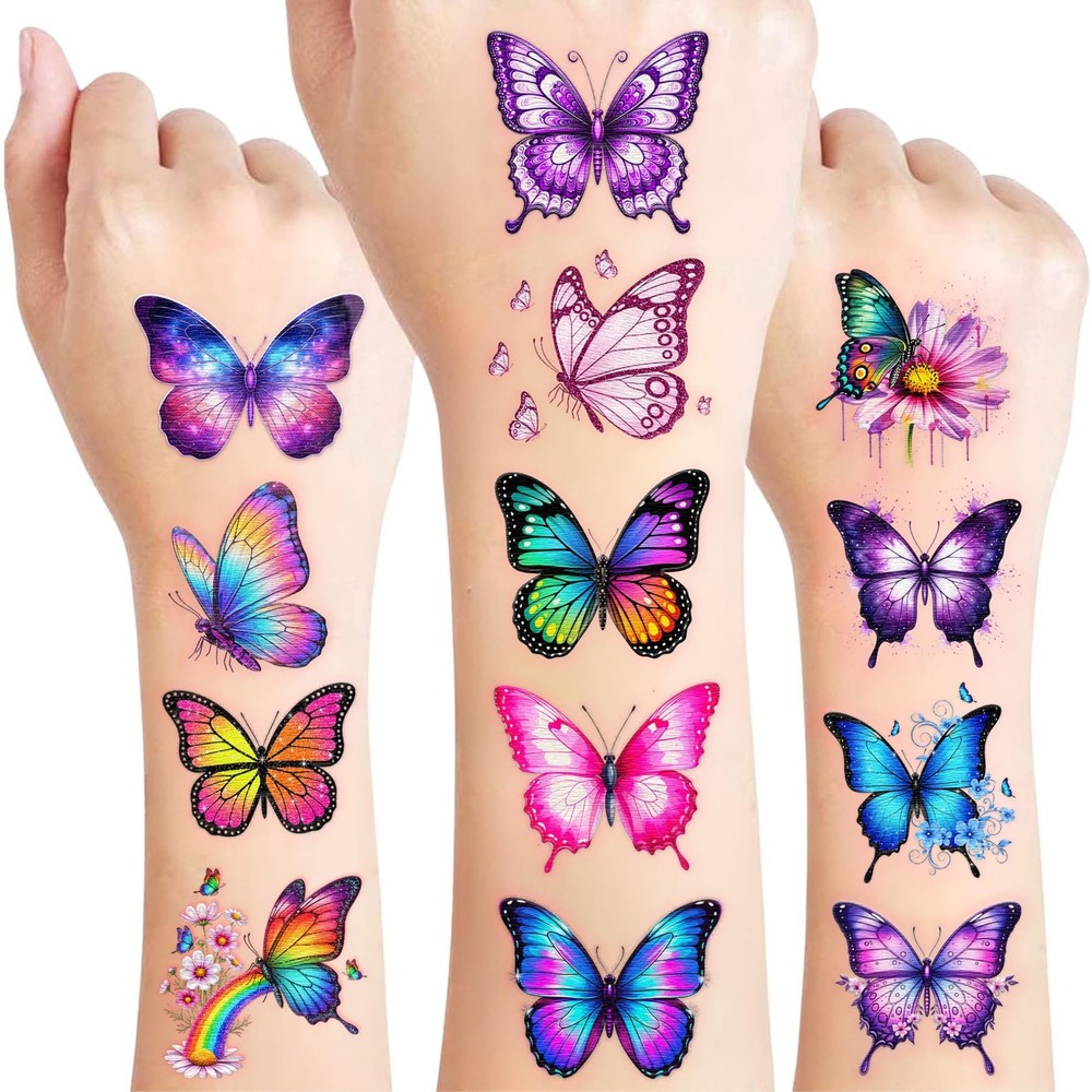 96PCS Butterfly Temporary Tattoos Stickers - Medium,