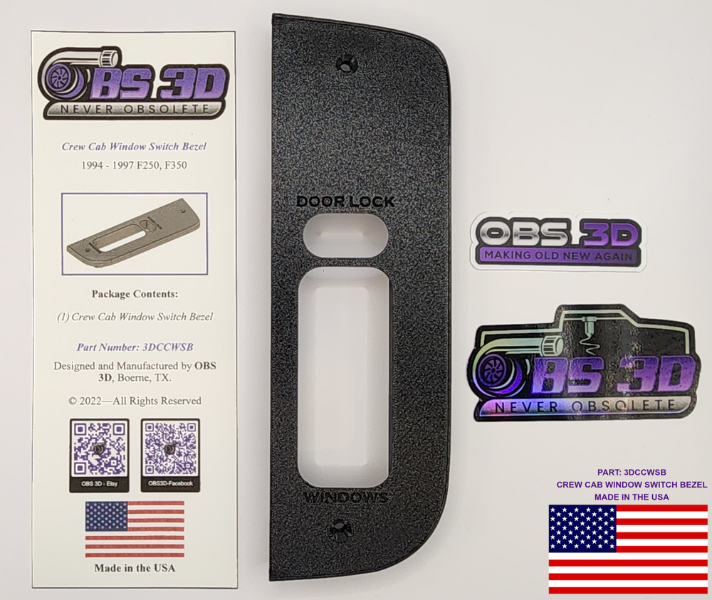 1994-1997 Ford Crew Cab Window Switch Bezel / Trim Panel. NEW! 3d Printed!