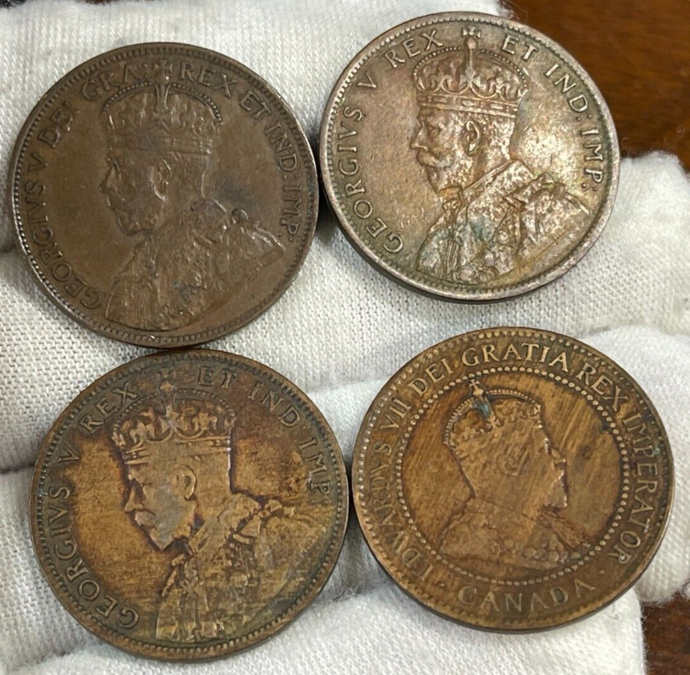 Assorted Canada 4 Large Cent Coins lot Great Condition
