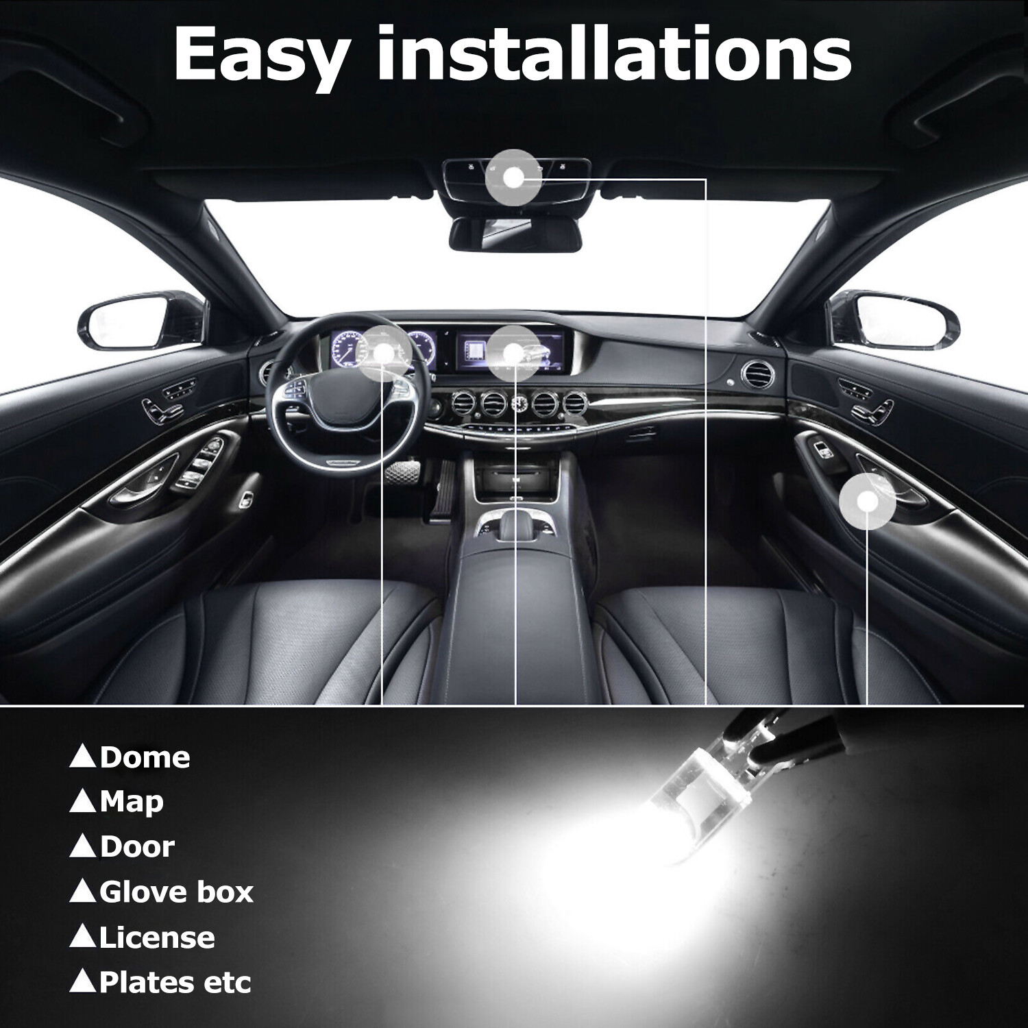 20X T10 194 168 W5W 2825 COB LED License Plate Interior Light Bulbs 6000K White