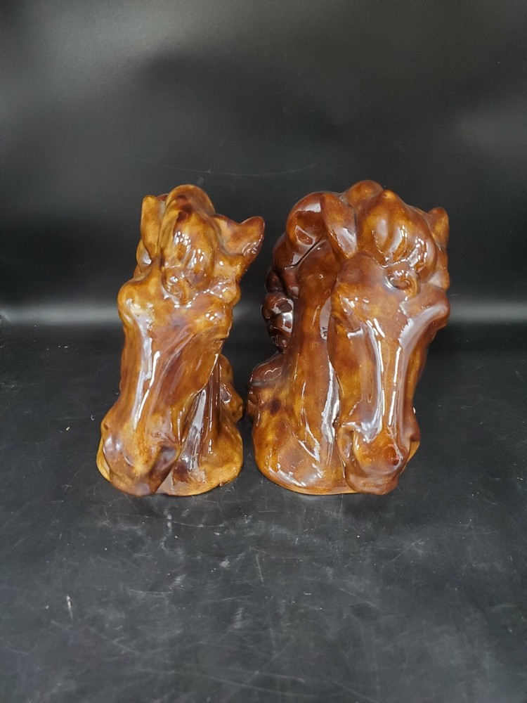 MCM Studio Pottery Horse Bookends Equestrian Lusterware Brown