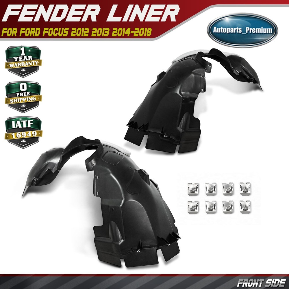 2x Front PP Inner Fender Liners with Insulation Foam for Ford Focus 2012-2018