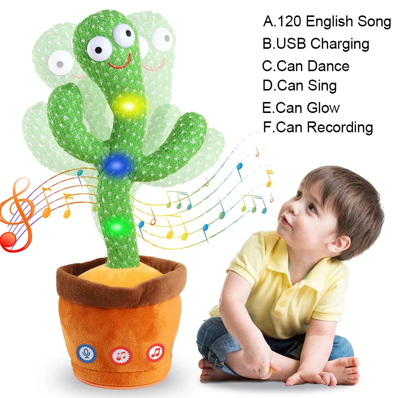 Talking & Singing Dancing Cactus Plush Toy Kids Glow Interactive Development