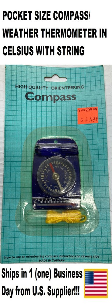POCKET SIZE COMPASS W/CELSIUS THERMOMETER (NEW)