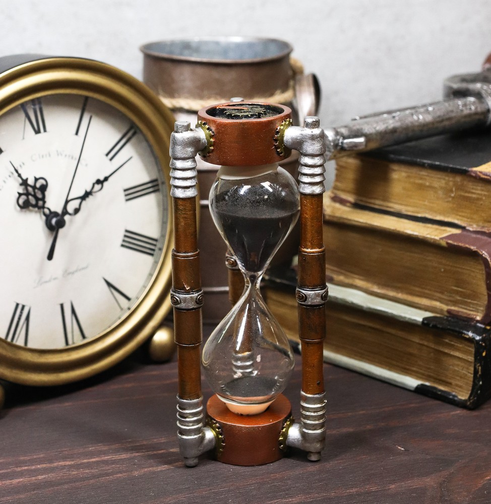 Ebros Past Present & Future Steampunk Gearwork Sandtimer Black Sand Sculpture
