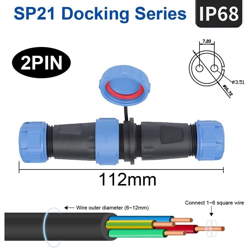 SP21 2/3/4/5Pin Docking Cable Connector Plug & Socket Waterproof Soldering Joint