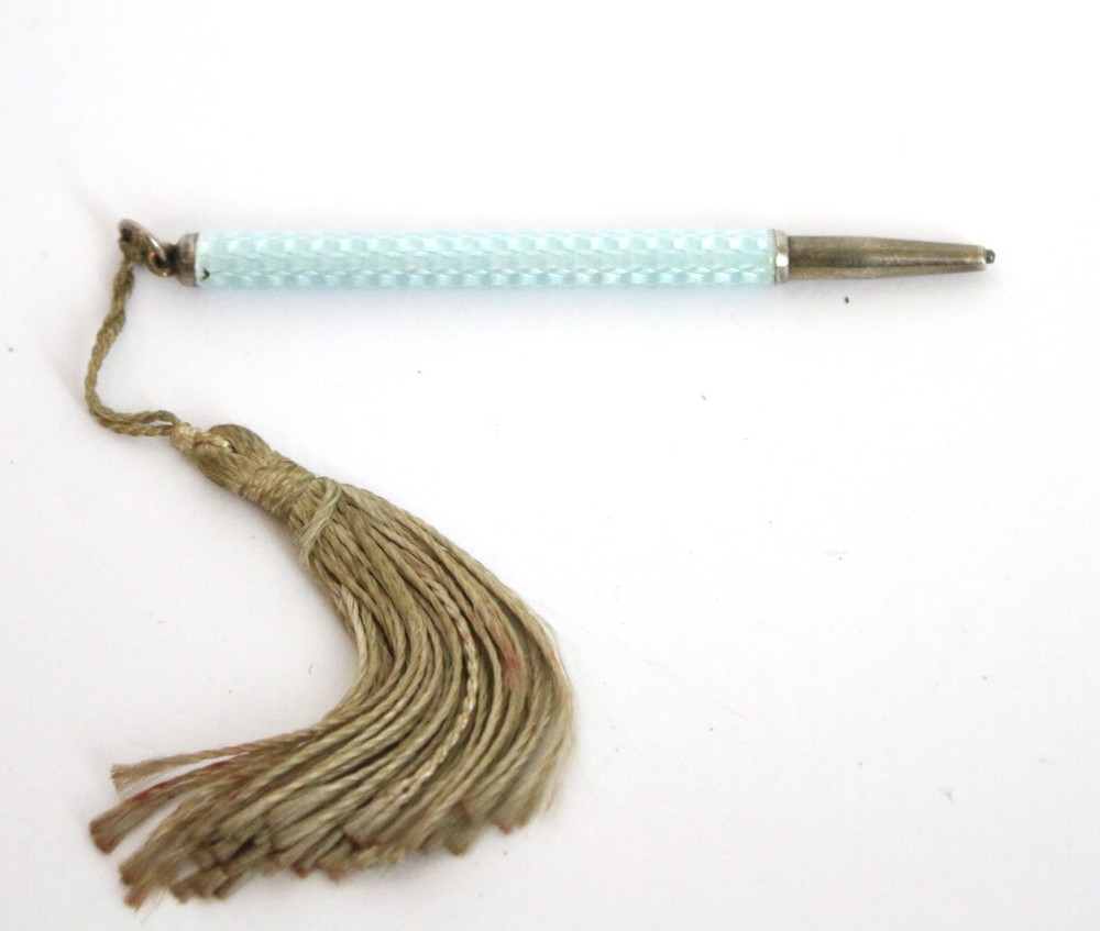 Antique Sterling silver guilloche enamel pencil working 935 solid silver Deco