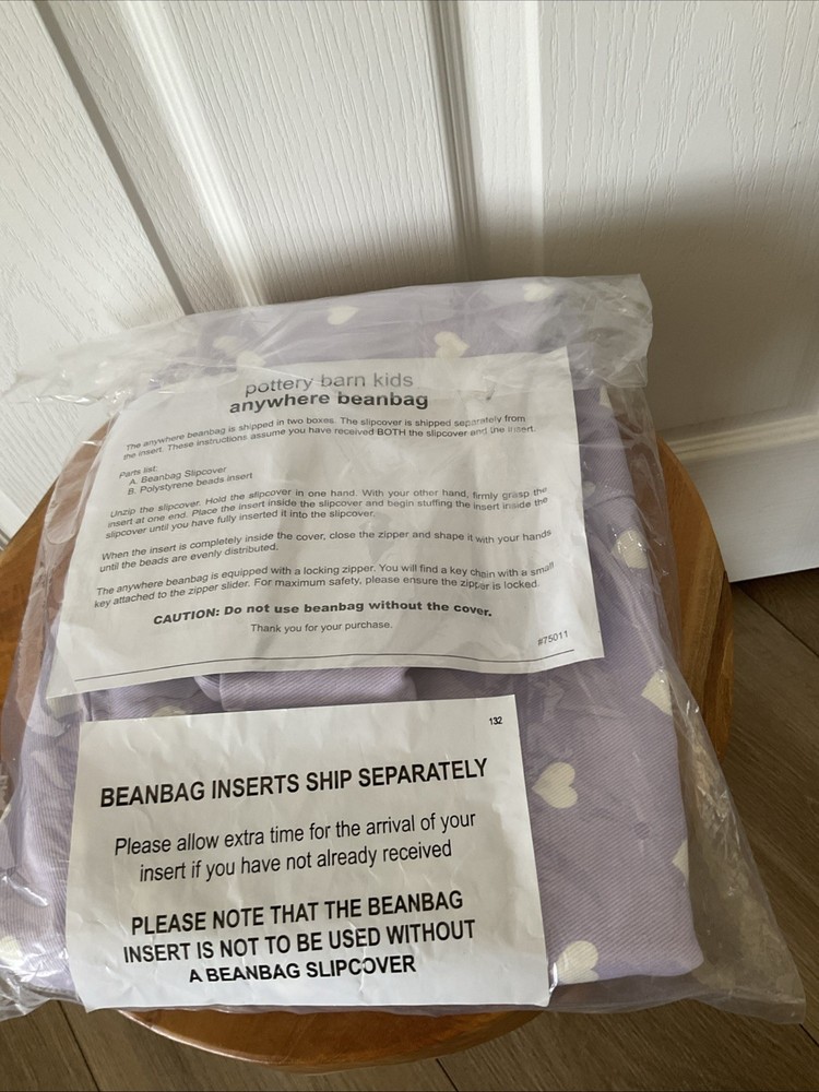 NEW Pottery Barn Kids Anywhere Bean Bag Slipcover Lavender With White Hearts