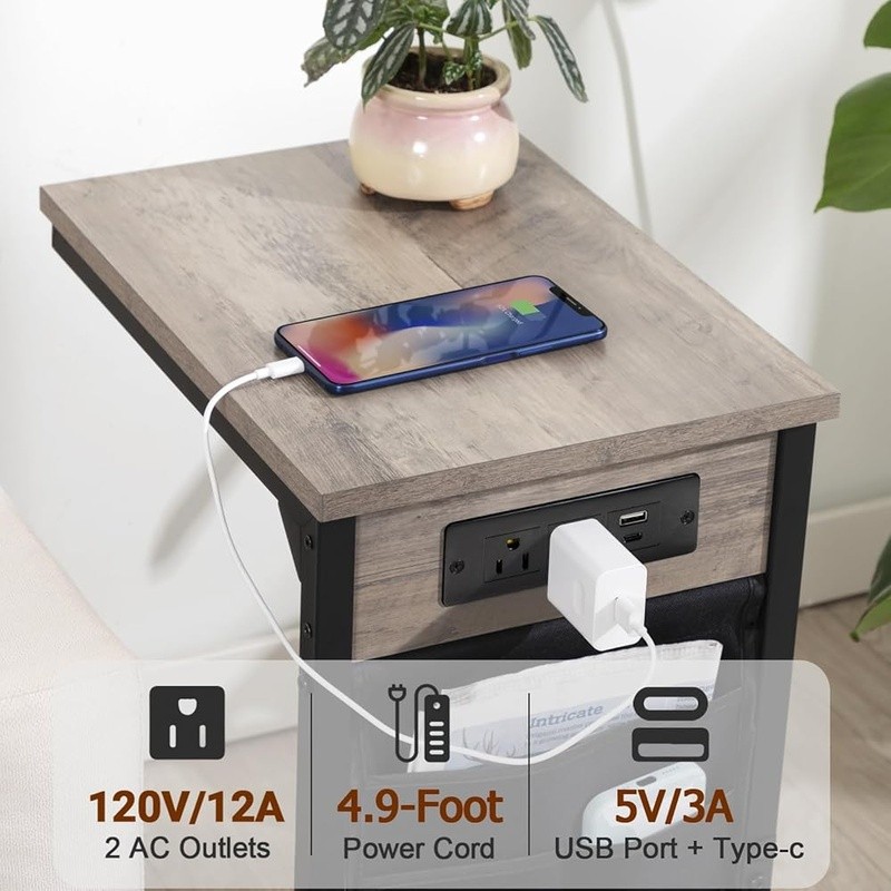 C Side Tables W/ USB Ports & Outlets Sofa Organizer Storage C Table Set