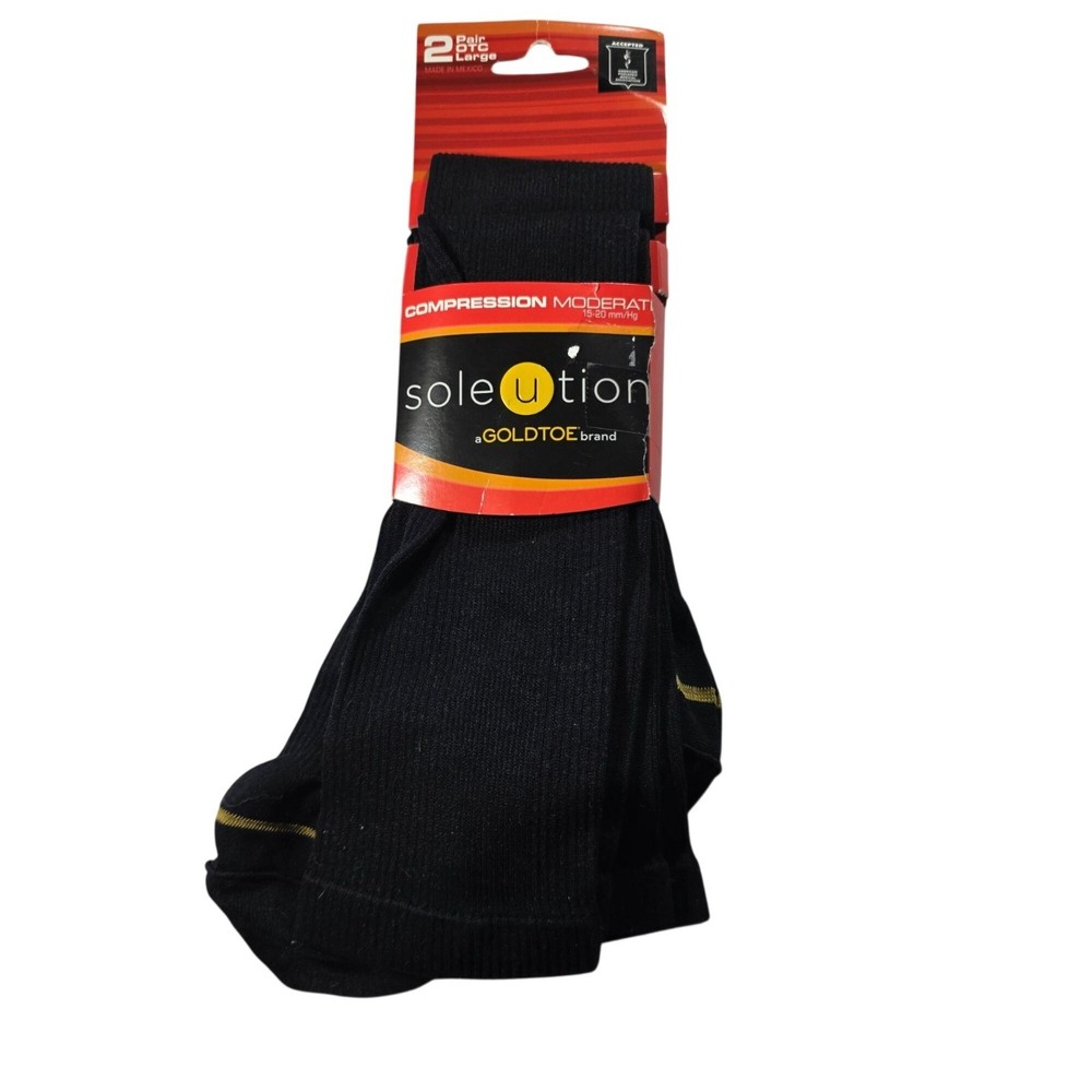 Compression Soleution Moderate Black Athletic Performance Socks 2 Pair Large