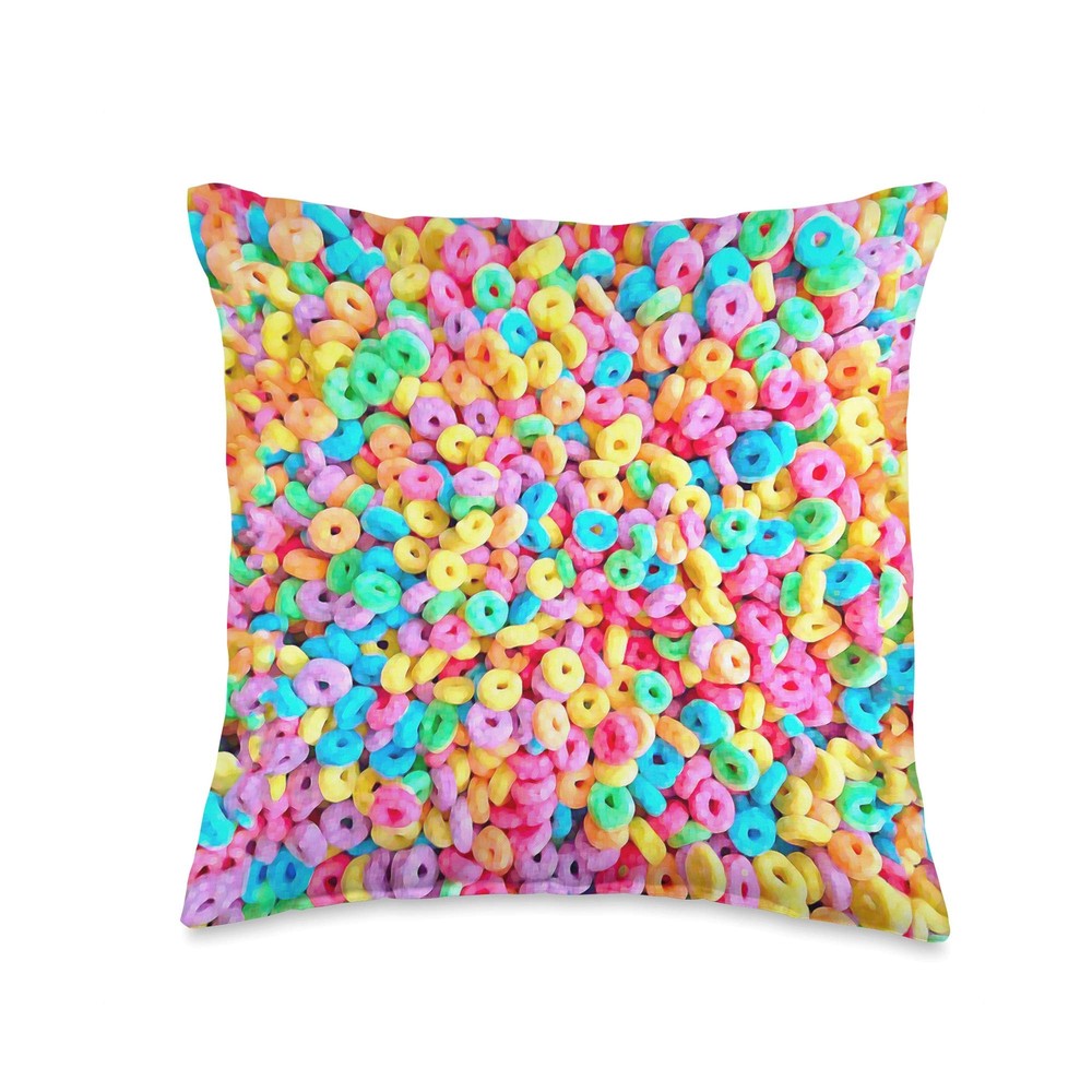 Morning Cereal Fruit Breakfast Loops Pattern Throw Pillow