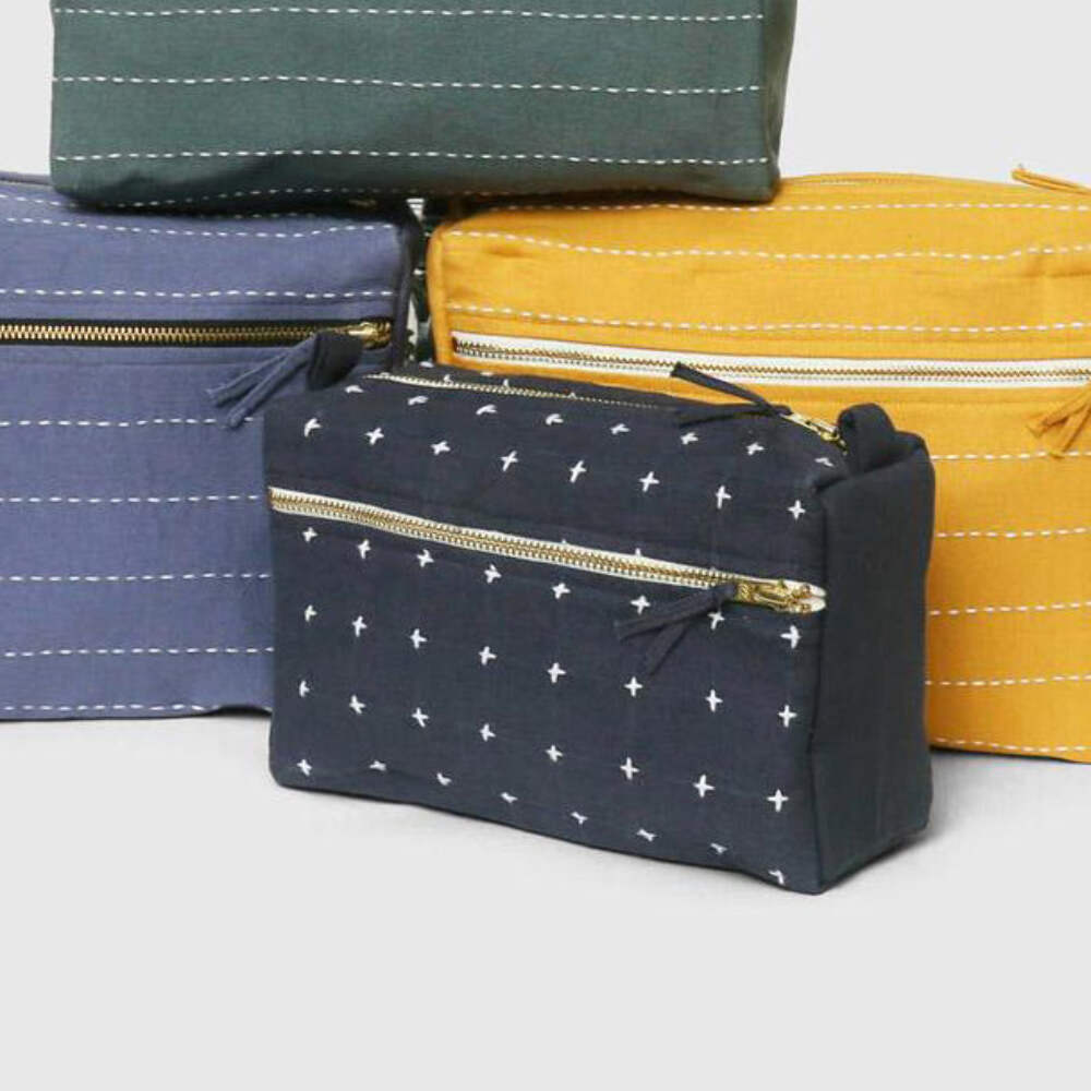 Medium Toiletry Bag | Navy Cross-Stitch