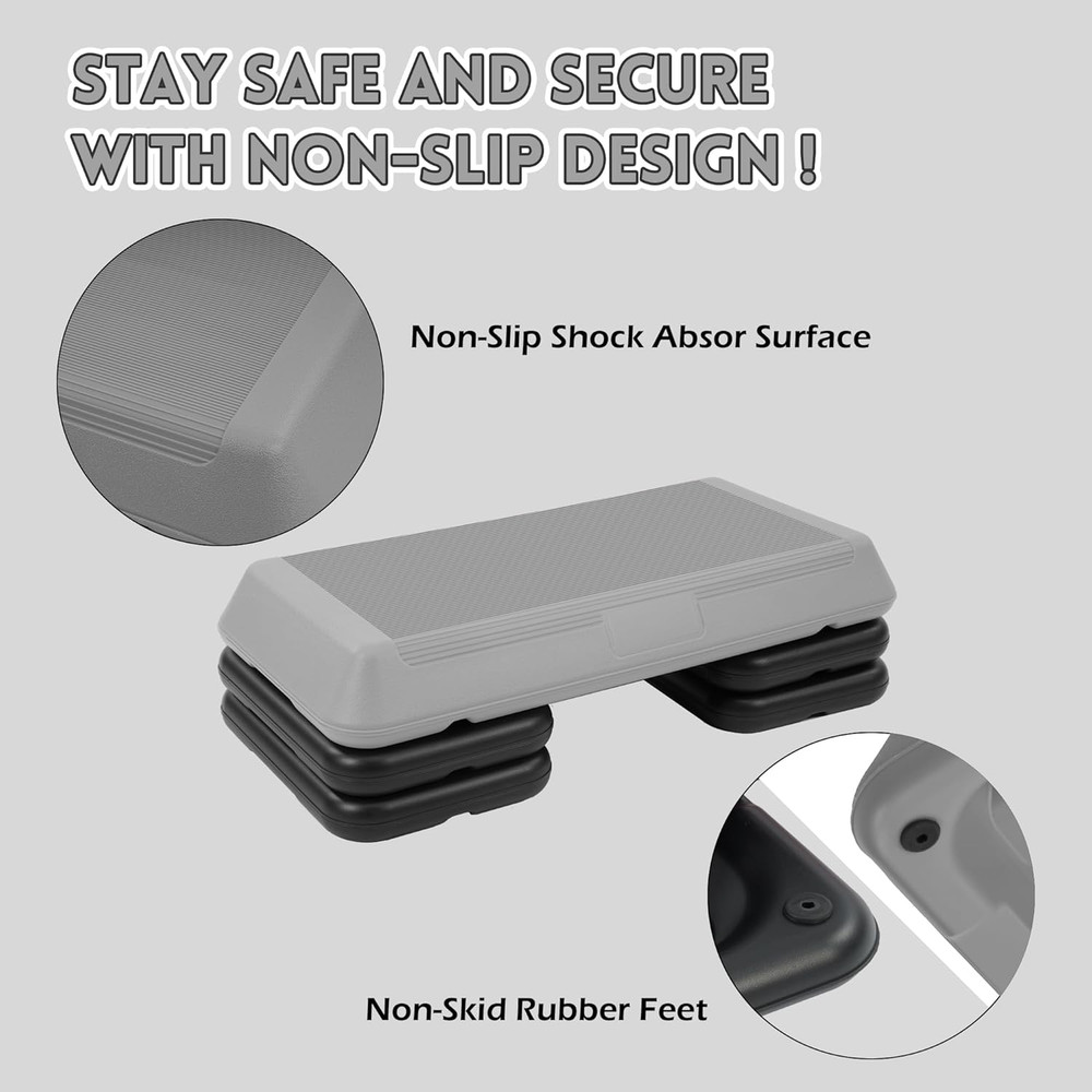 Step Aerobic Platform, Exercise Step with 5 Levels Adjustable Height, 4 Stackabl