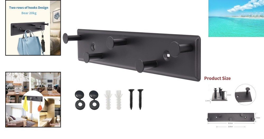 Rustproof Wall Coat Rack with 5 Hooks - Elegant Storage Solution for Home