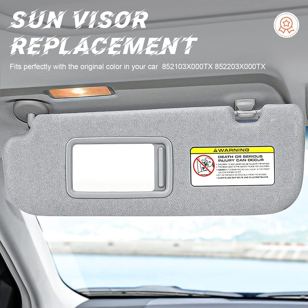 Gray Driver Left + Passenger Right Side Sun Visor Replacement Compatible Grey