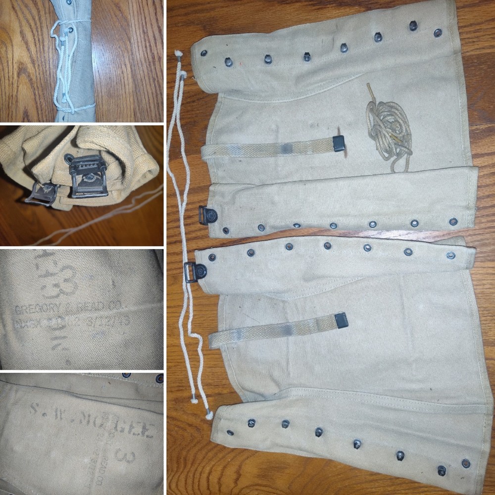 Original Pair 1943 Gregory Read Co. WW2 Canvas Uniform Leggings GI Stencil Name