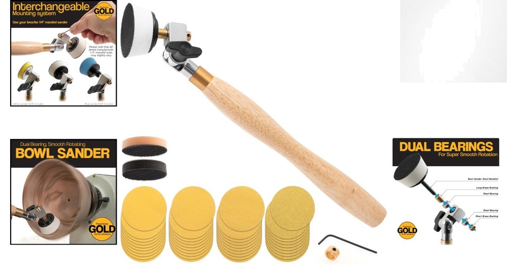 Professional Bowl Sander Kit - Hook and Loop Discs, 1/4 in Mandrel Compatibility