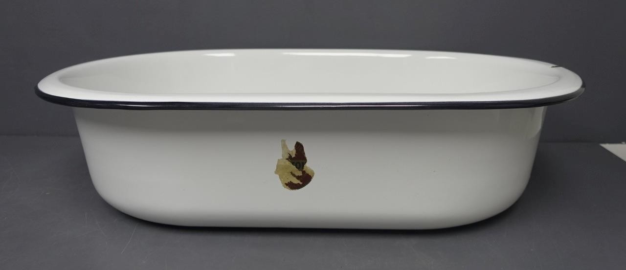Lisk Flintstone Vintage Large Porcelain Enamel Oval Basin Baby Bath Wash Tub USA