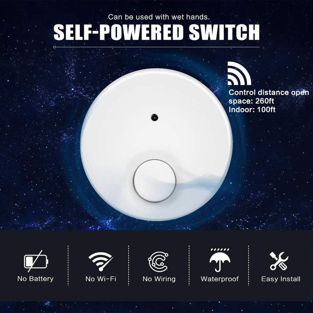 Wireless Garbage Disposal Switch Kit Self-Powered Remote Outlet Control