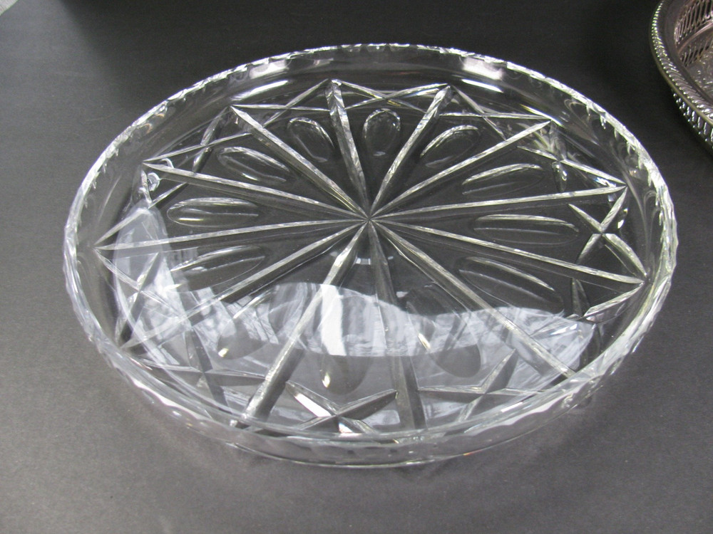Vtg WM ROGERS Silverplate Etched 12 1/4" Platter Tray & Crystal Platter Insert