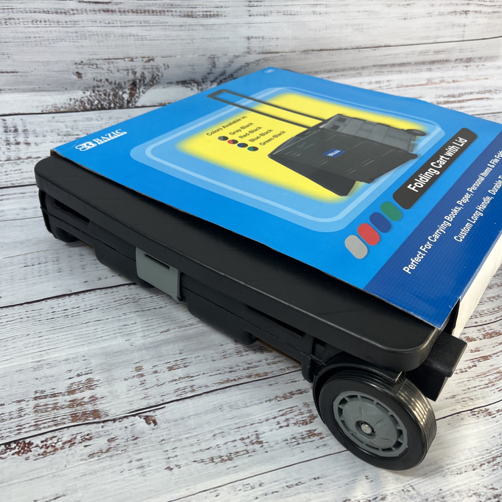 Bazic Folding Cart on Wheels w/Lid Cover 16" x 18" x 15" Black/Gray 2196