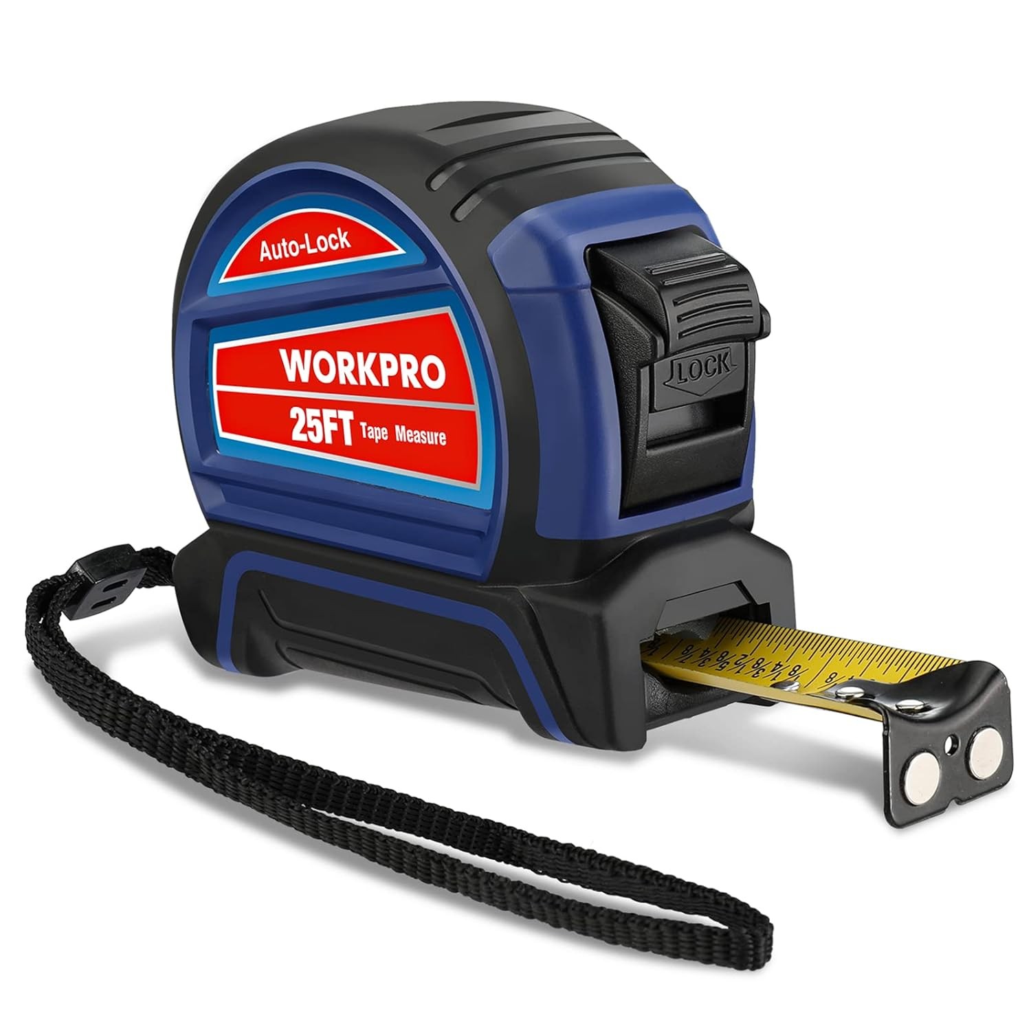WORKPRO 25 FT Auto-Lock Tape Measure Magnetic Hook Fractions 1/8" 1/32" Accuracy