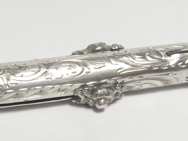 VICTORIAN COMBO STERLING SILVER PROPPELLING PENCIL DIP PEN, FOUNTAIN PEN, CUT ER