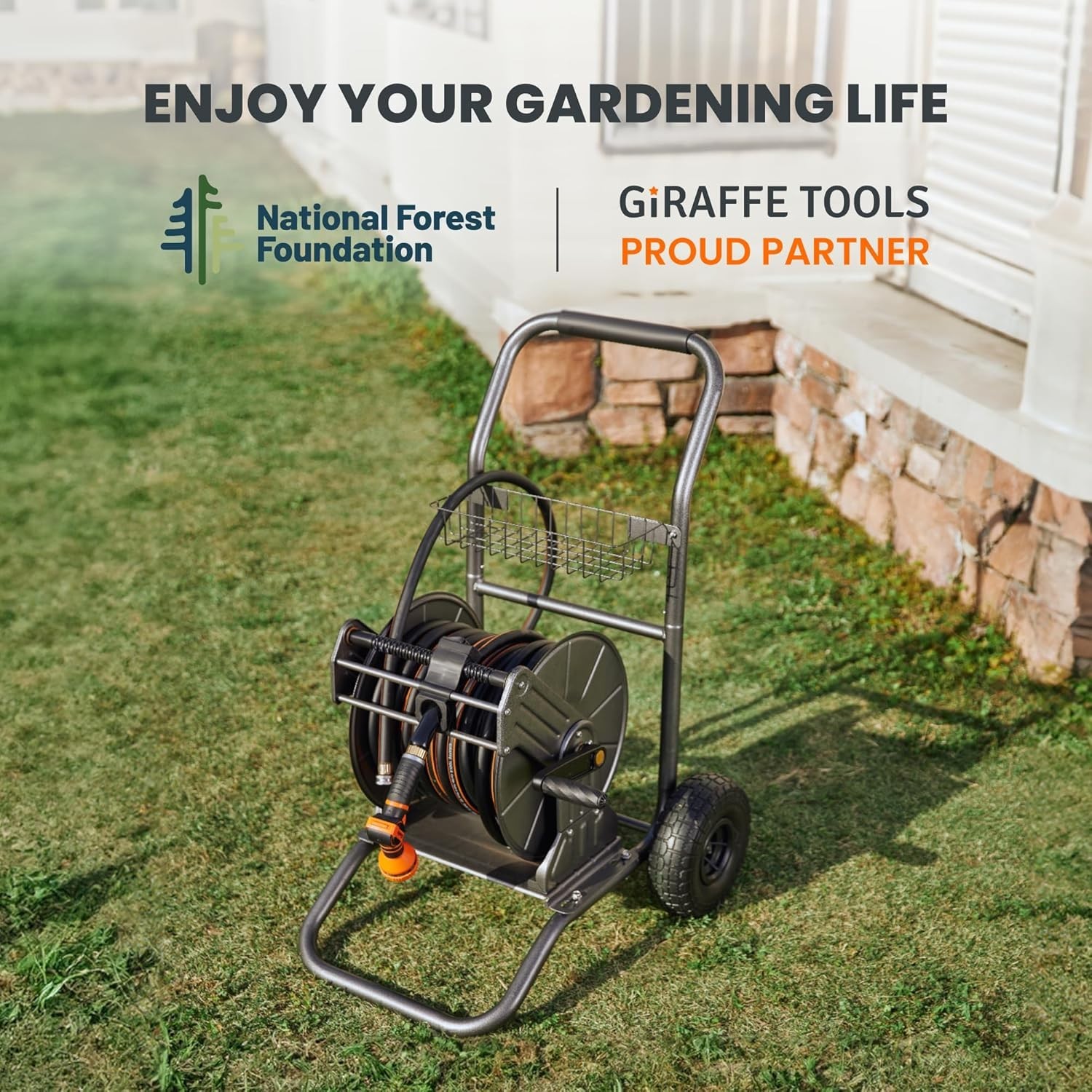 Giraffe Tools Heavy Duty Garden Hose Reel Cart, Water Hose Reel Cart with Wheels