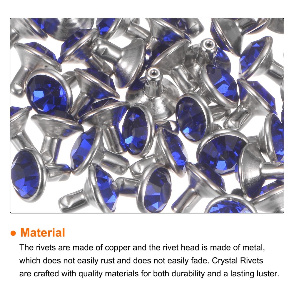 100pcs Crystal Rivets 8mm Rhinestone Rivets Rapid Stud Rivets, Azure