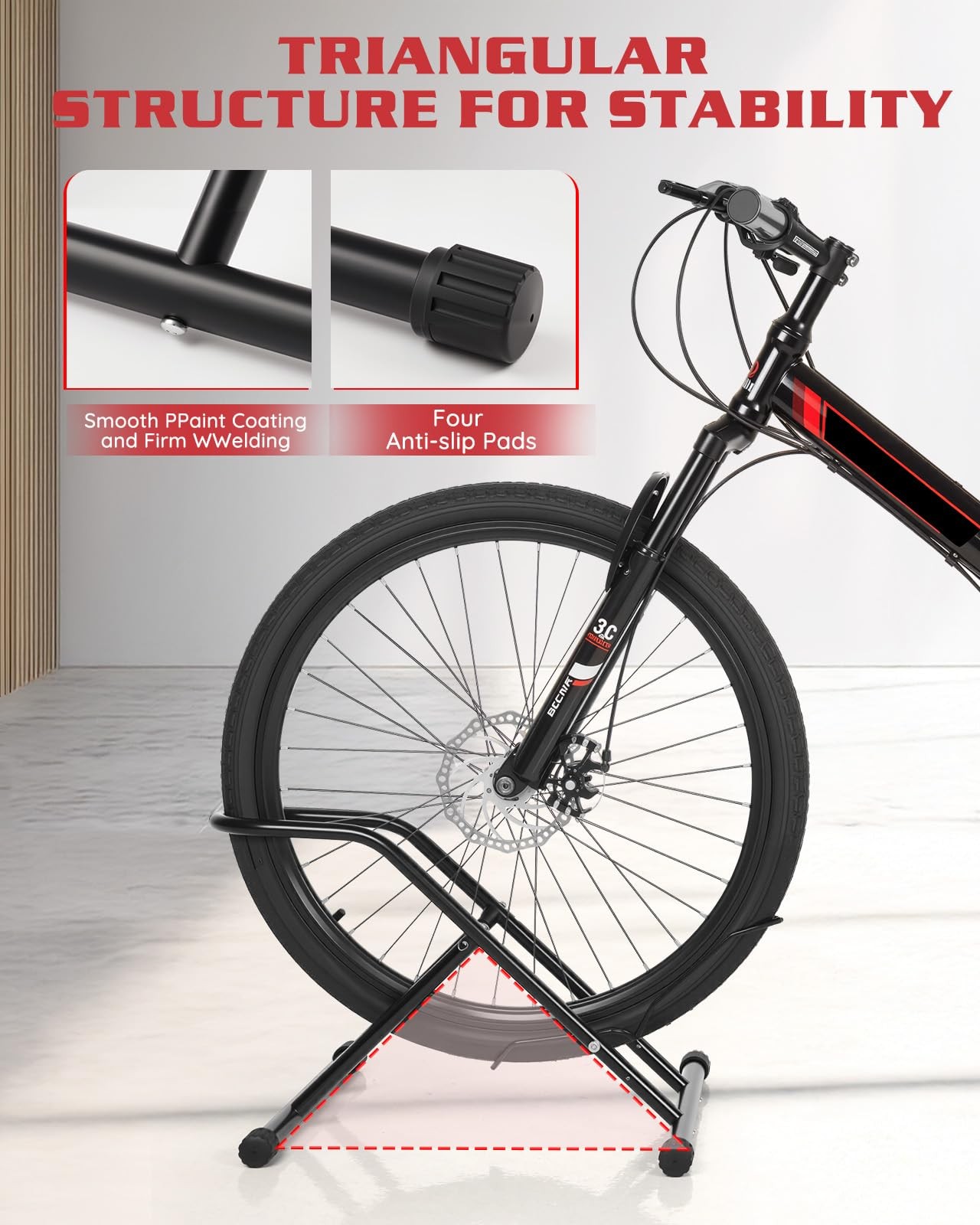 Upgraded 3.3"Wide Tire Floor Bike Stand Rack, Heavy Duty Garage Indoor Bike S...