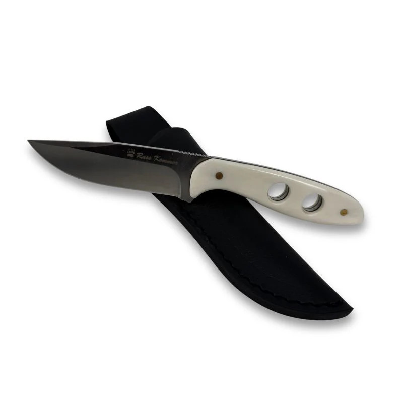 Russ Kommer Whiteout D2 Steel Fixed Blade Hunting Knife With Leather Sheath