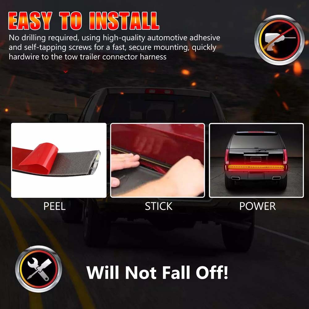 LED Tailgate Light Bar 60" Triple Row 5-Function Strip for Pickup Trailer SUV