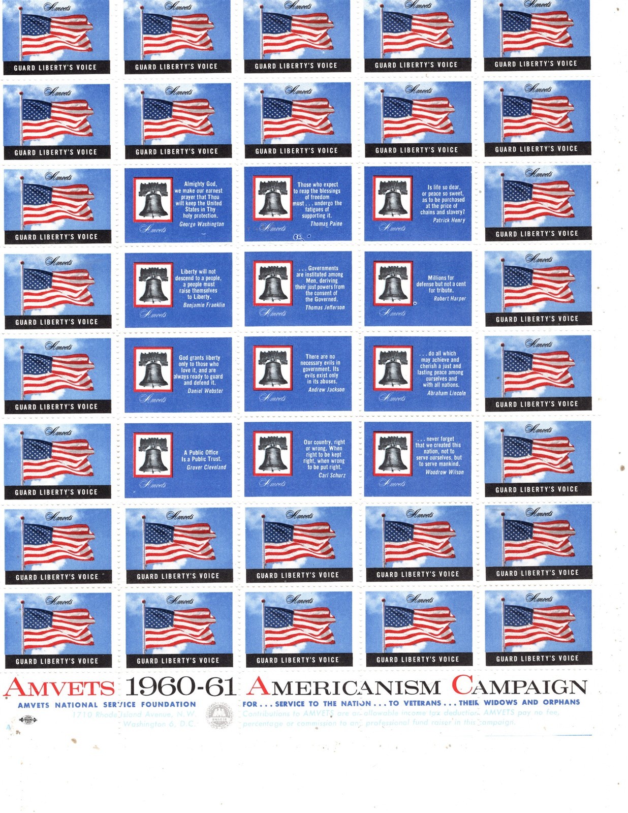 US Charity Stamp AMVETS American Veterans 1955 Thru 1964, 10 Full Sheets MNH