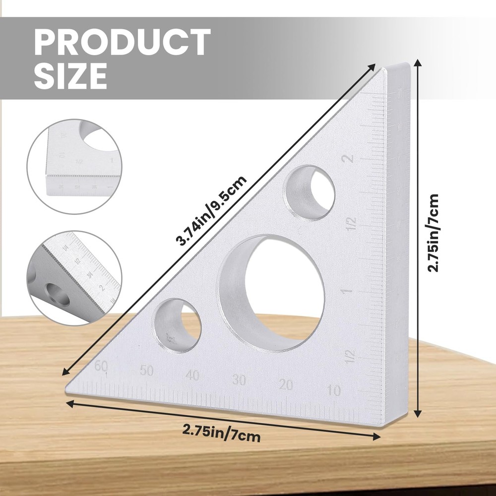 Aluminium Alloy Right Triangle Angle Ruler, 45/90 Degrees Multi Angle Constru...