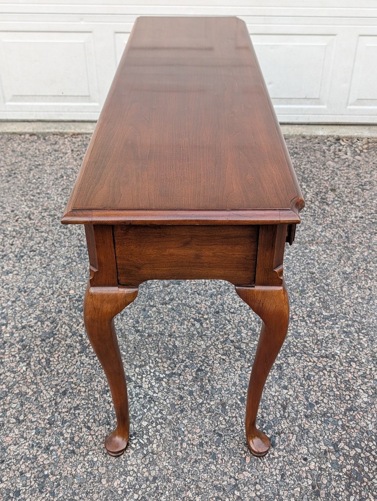 Vtg Thomasville Queen Anne Cherry Console Table, Brass Chippendale Pulls